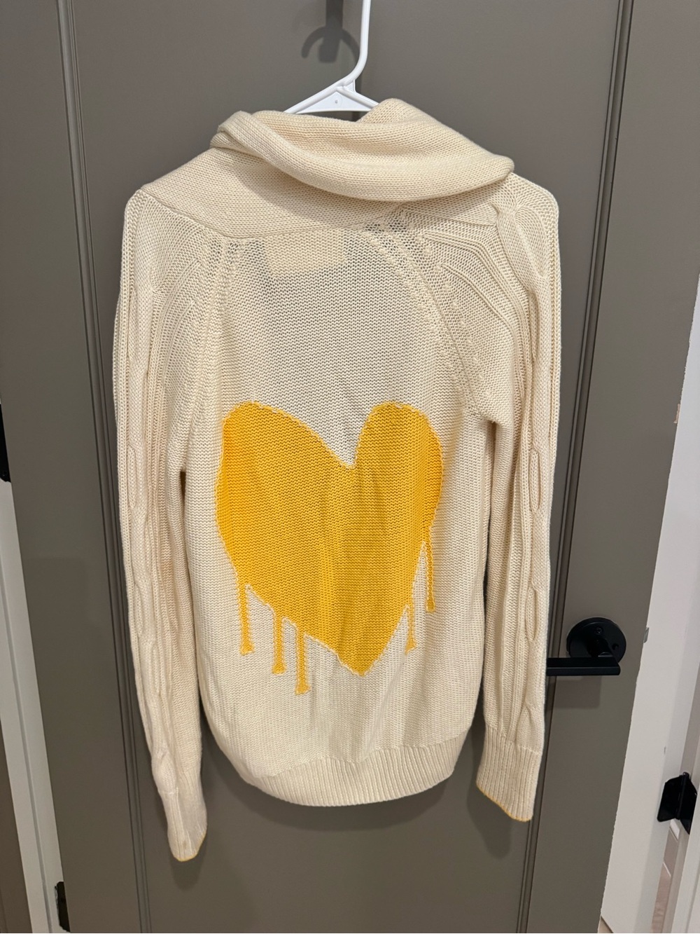 Kerri Rosenthal Cream Knit Sweater with Yellow Heart Graphic